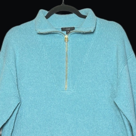 J. Crew Merino Wool Alpaca Blend Blue Half-Zip Stretch Sweater w/ Ribbed Trim, M - Picture 7 of 12